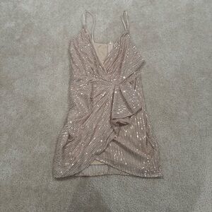Area Stars Champagne Sequin Draped Dress
